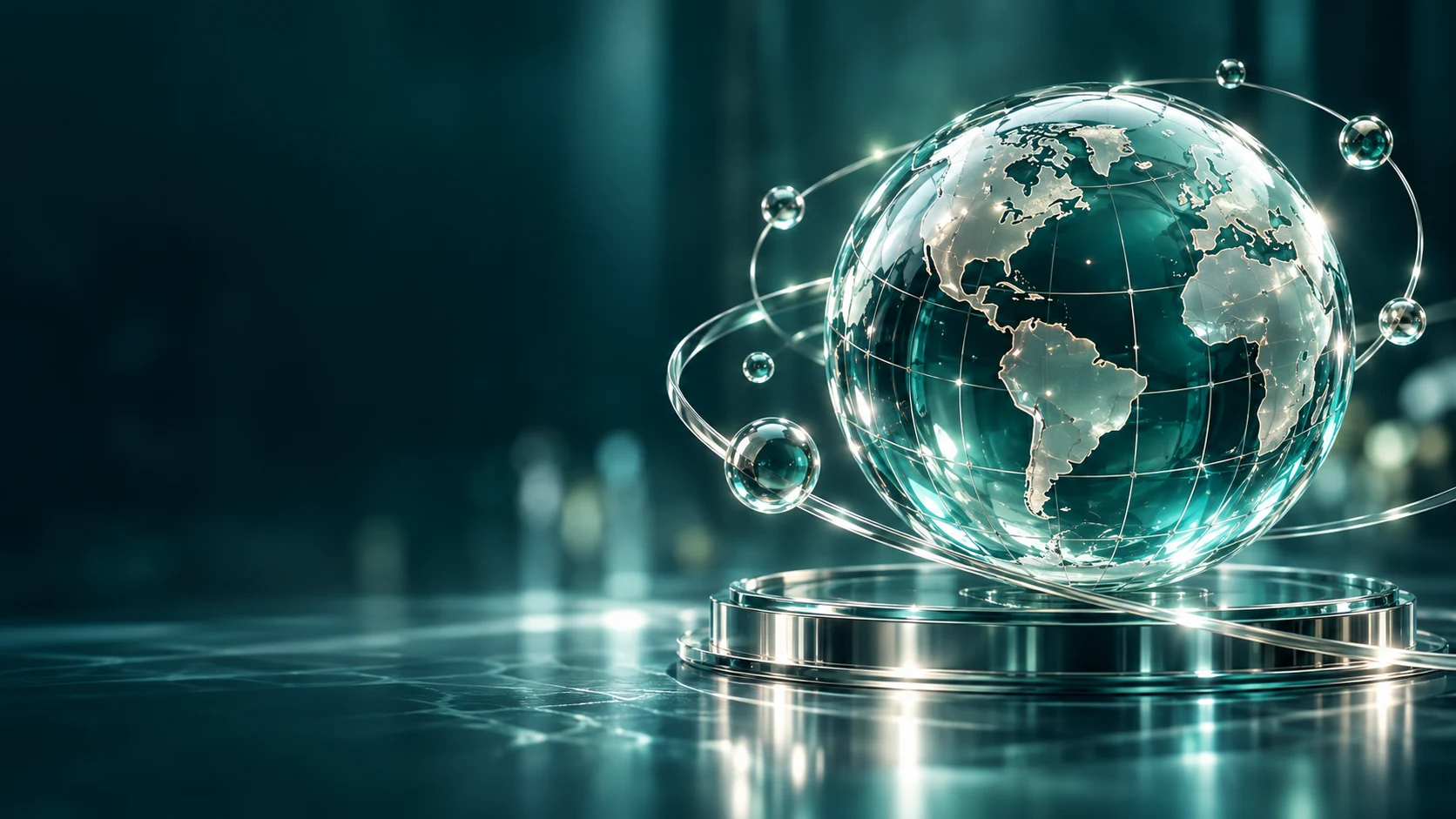 Illustrative glass globe with silver orbit