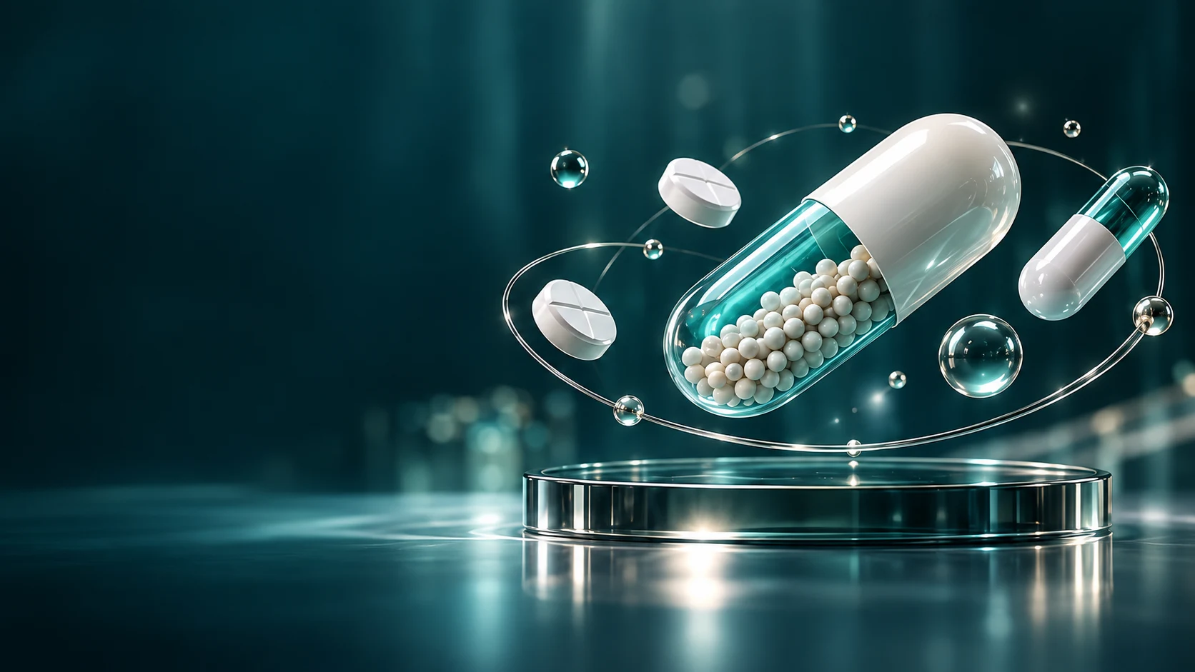 Illustrative floating glass capsule and tablets