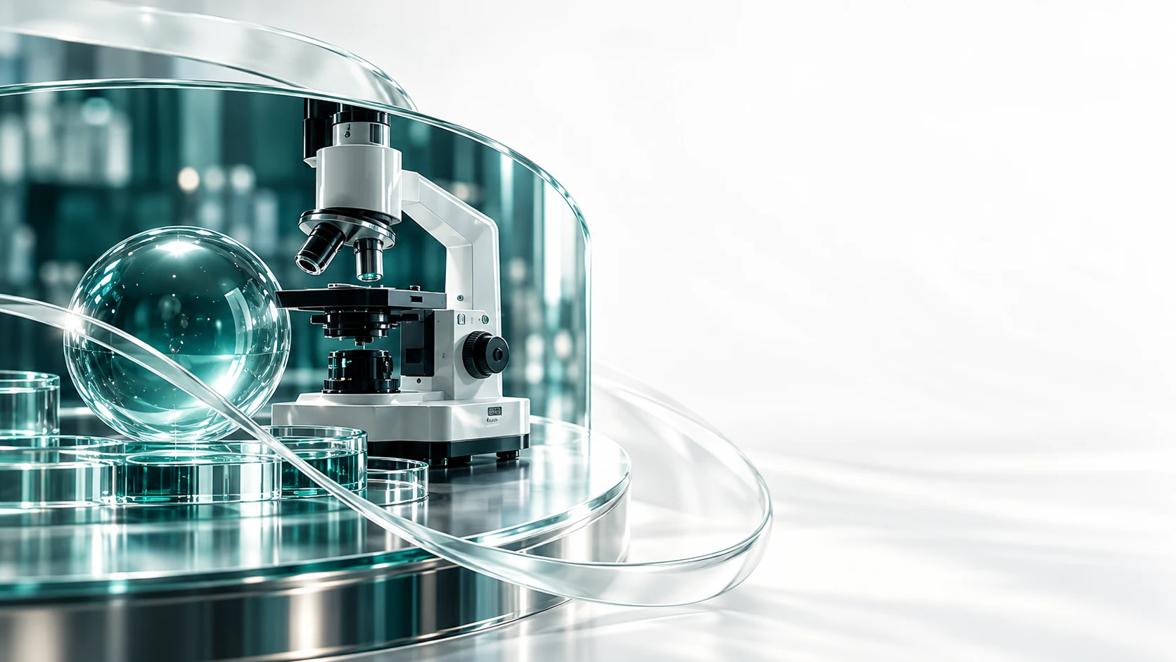 Illustrative laboratory microscope and glass sculpture